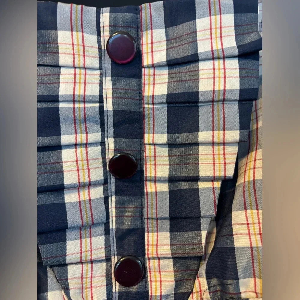 NWT Anthropologie Maeve Blue White Plaid Printed Dress with Sheen Size Small - Picture 9 of 9
